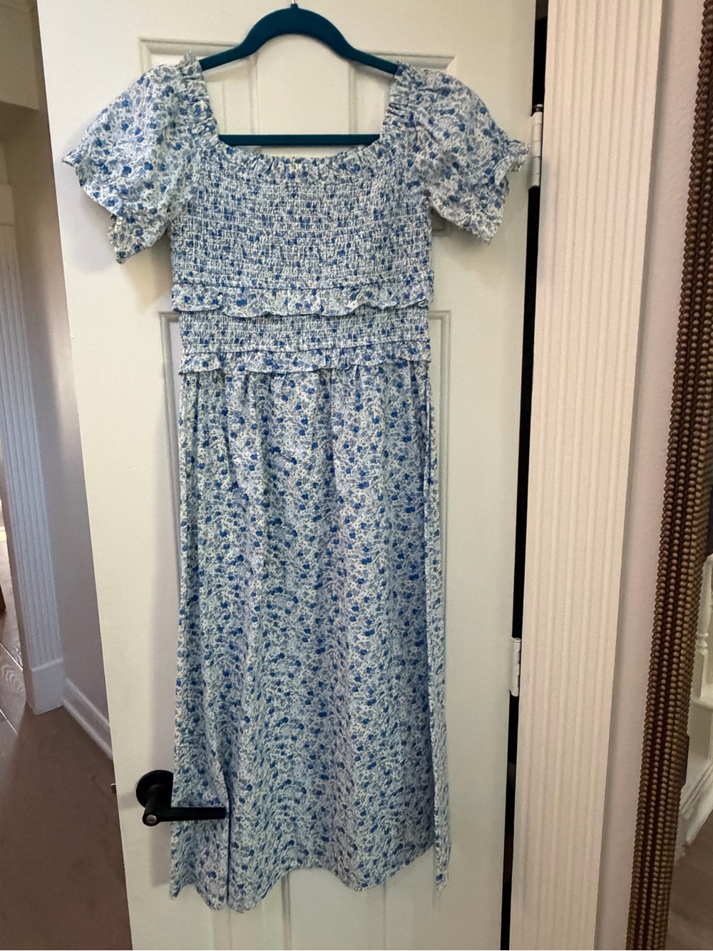 Lush Light Blue Floral Smocked Midi Dress S